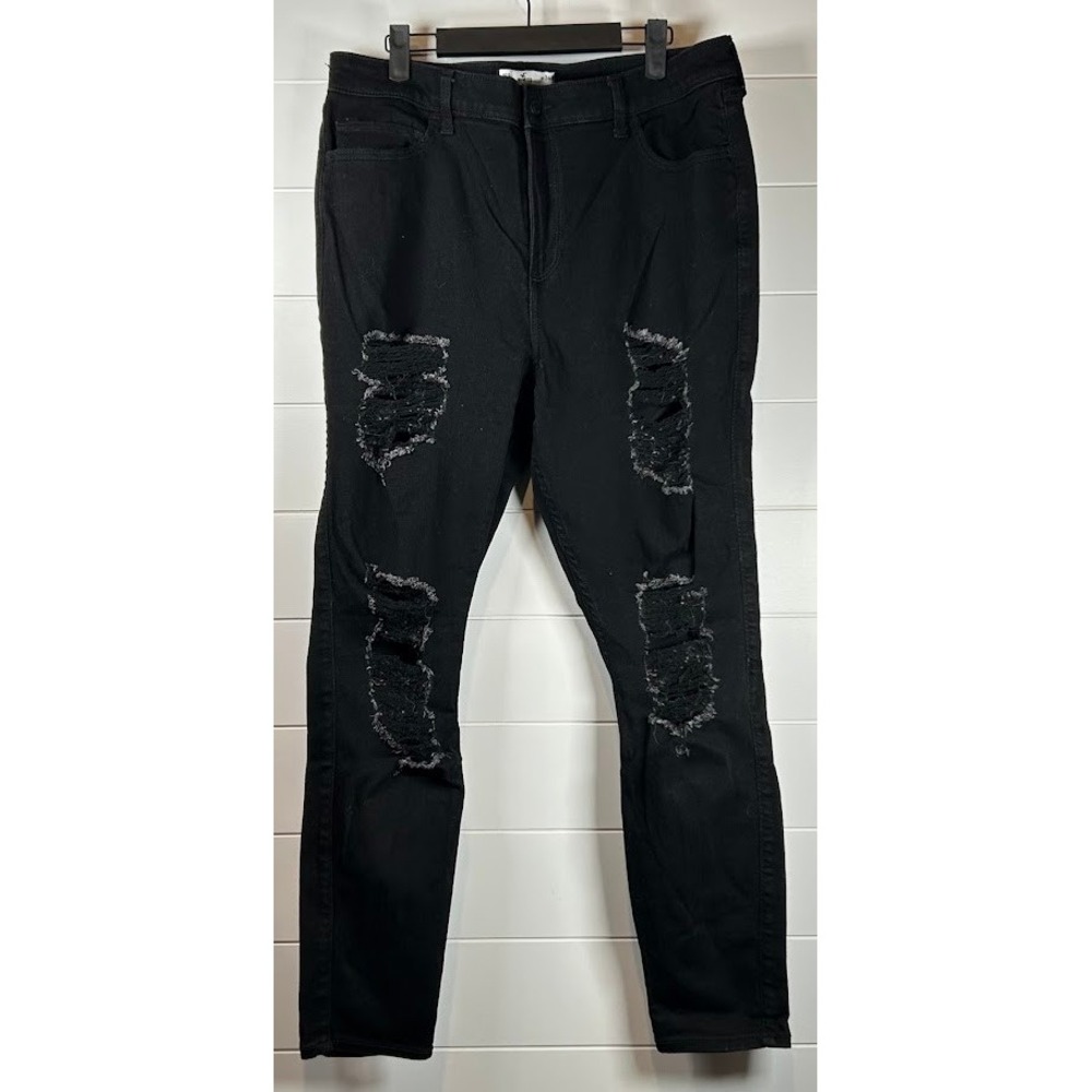 Hollister Curvy‎ High Rise Super Skinny Distressed Black Jeans 18R W34R